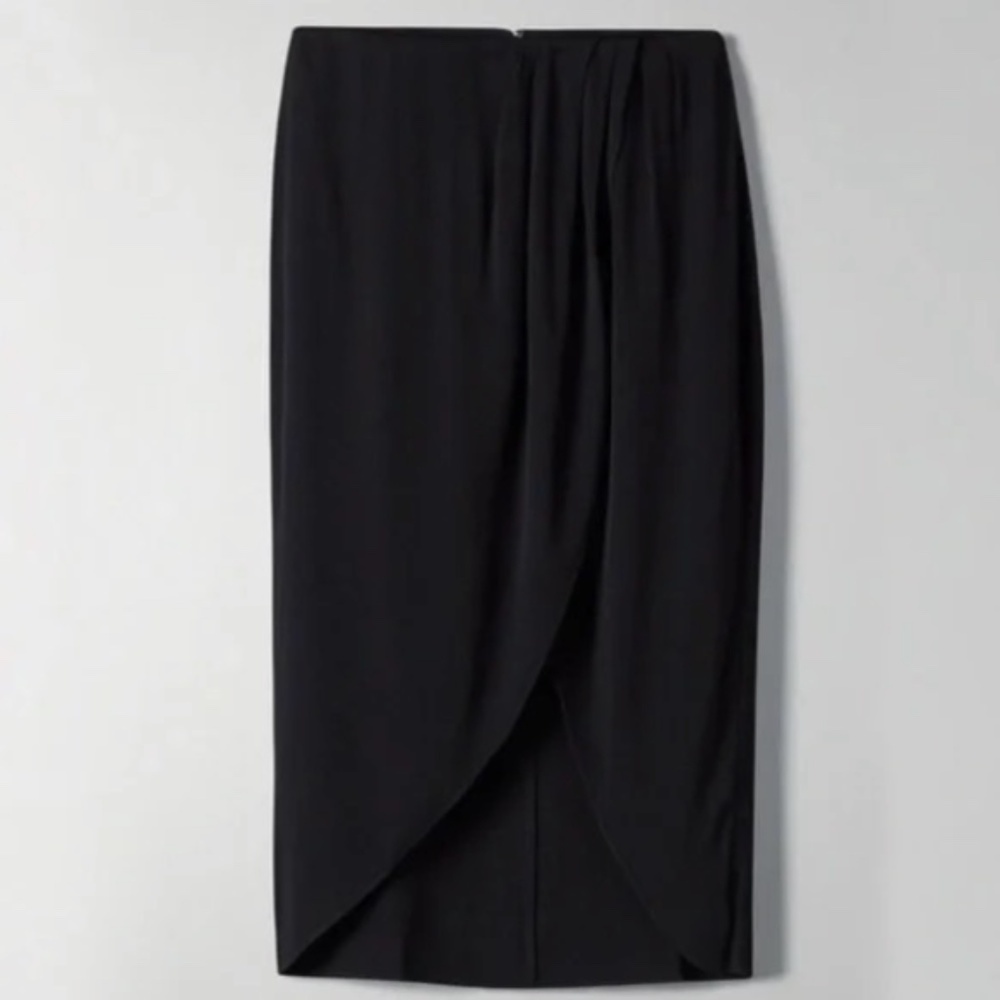 Aritzia Wilfred Pursuit Black Draped Cross-Front Tulip Pencil Skirt